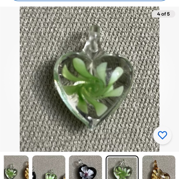 Murano Inspired Heart Shaped Glass Pendants with Flowers (lot of 3) Beautiful! - Picture 4 of 5